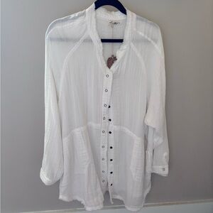 NATURAL LIFE White Gauze Button-Front Tunic Top